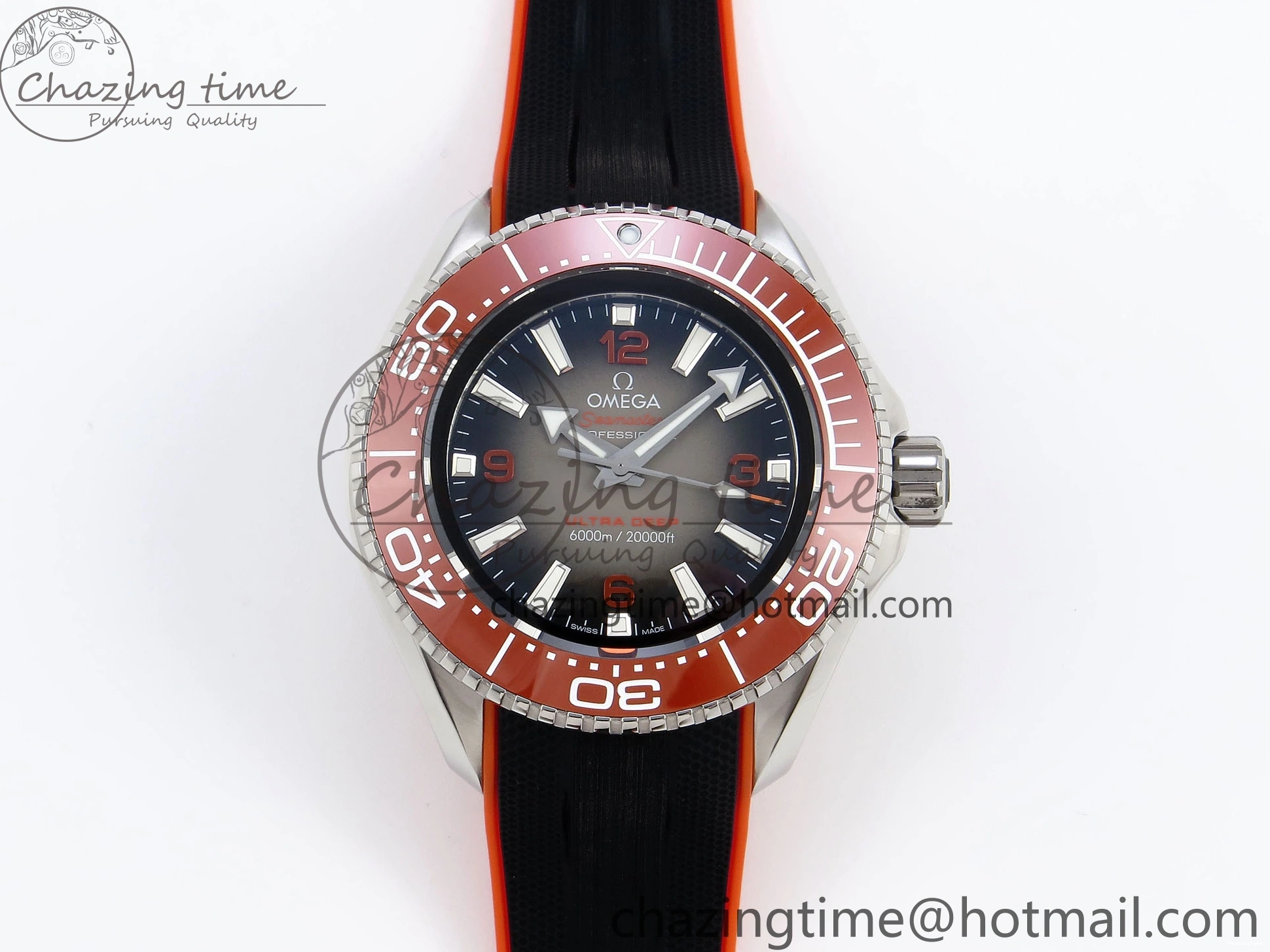 0313 Premium SEAMASTER PLANET OCEAN 6000M ULTRA DEEP 45.5MM SS TF 1:1 BEST EDITION GRAY DIAL ORANGE BEZEL ON RUBBER STRAP A 7761